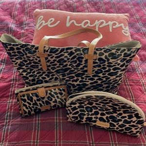 Consuela Blue Jag original tote with make up bag and wallet.